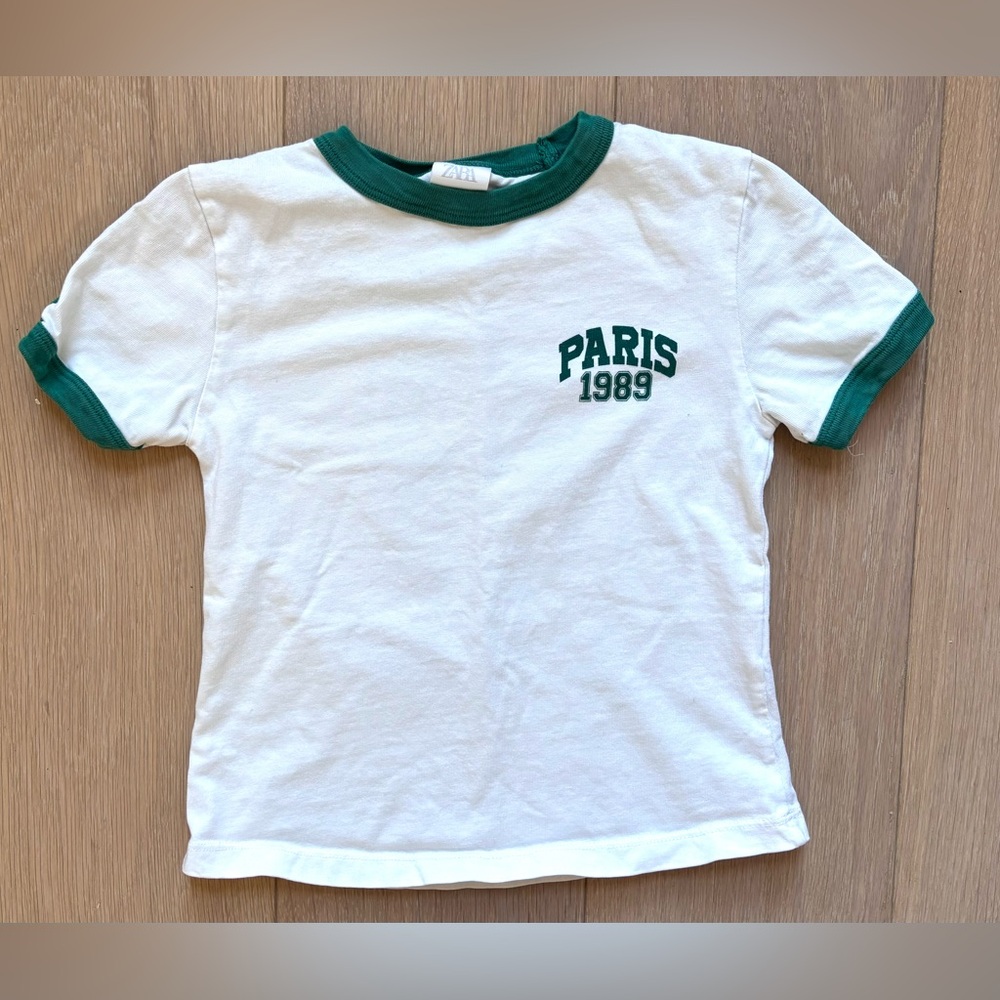Zara girl White and Green Paris Kids Tee